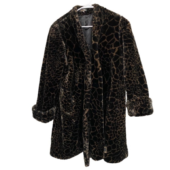 Penny Lane Style Women's Faux Fur Heavy Jacket Animal Print Brown Long Sleeve - Picture 3 of 16